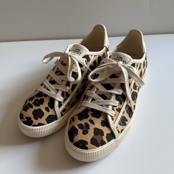 Coach Leopard Sneakers [COACH C136 Low Top Sneaker with Leopard Print] - Picture 1 of 7